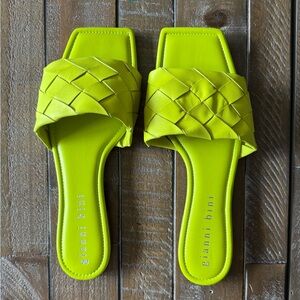 Gianni Bini Neon Yellow Woven Slide Sandals